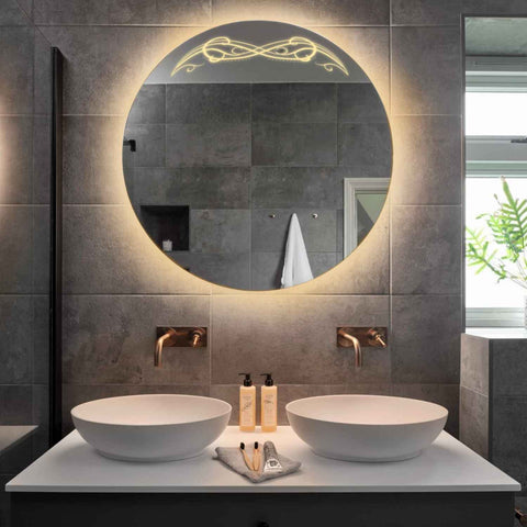 Miroir LED Rond | Sans Boutons Tactiles | Lumière Blanche Chaude - Reyze Série Good Vibes Modèle 6