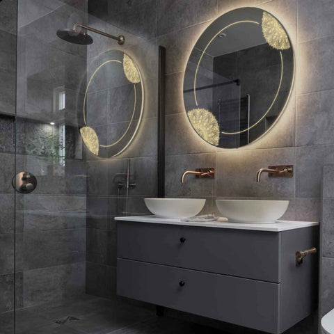 Miroir LED Rond | Sans Boutons Tactiles | Lumière Blanche Chaude - Reyze Série Good Vibes Modèle 7