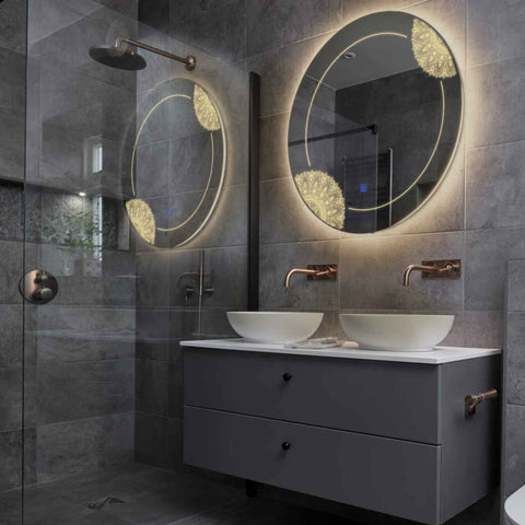 Miroir LED Rond | Bouton Tactile | Lumière Blanche Chaude - Reyze Série Good Vibes Modèle 7