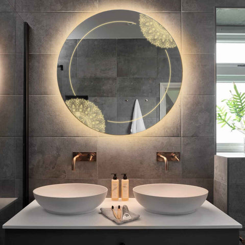 Miroir LED Rond | Sans Boutons Tactiles | Lumière Blanche Chaude - Reyze Série Good Vibes Modèle 7