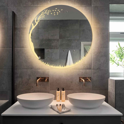 Miroir LED Rond | Sans Boutons Tactiles | Lumière Blanche Chaude - Reyze Série Good Vibes Modèle 8