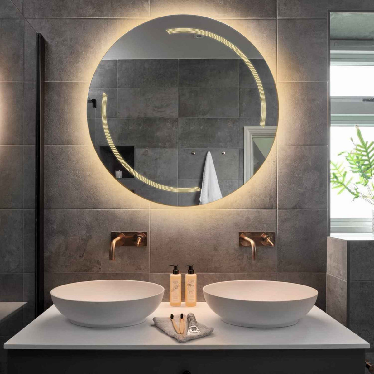 Miroir LED Rond | Sans Boutons Tactiles | Lumière Blanche Chaude - Reyze Série Minimal Modèle 2