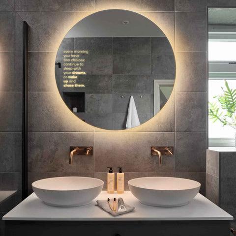 Miroir LED Rond | Sans Boutons Tactiles | Lumière Blanche Chaude - Reyze Série Motivated Modèle 2