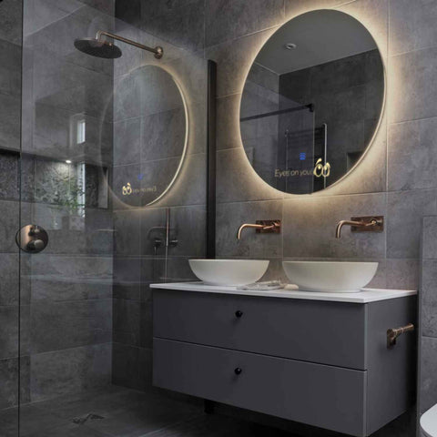 Miroir LED Rond | Bouton Tactile | Lumière Blanche Chaude - Reyze Série Motivated Modèle 8