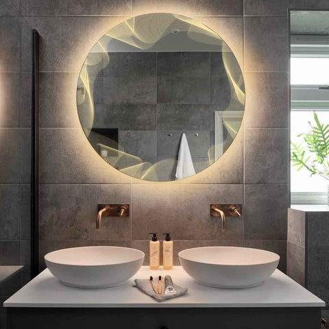 Miroir LED Rond | Sans Boutons Tactiles | Lumière Blanche Chaude - Reyze Série Simetria Modèle 3