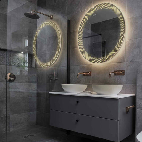 Miroir LED Rond | Sans Boutons Tactiles | Lumière Blanche Chaude - Reyze Série Simetria Modèle 7