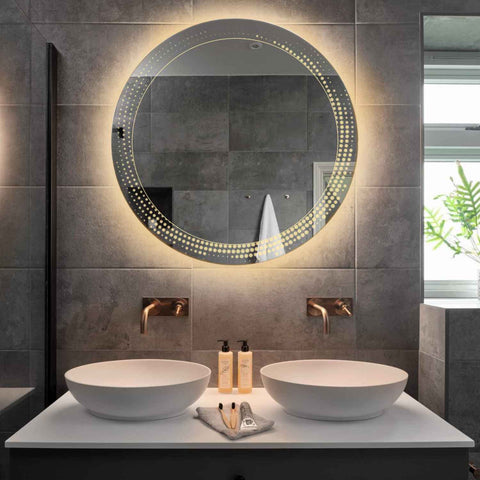 Miroir LED Rond | Sans Boutons Tactiles | Lumière Blanche Chaude - Reyze Série Simetria Modèle 8