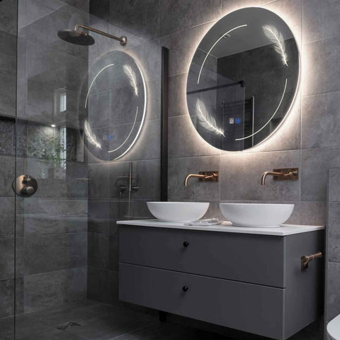 Miroir LED Rond | boutons tactiles | Fonction Anti-Buée | Lumière blanche neutre - Reyze Série Good Vibes Modèle 2