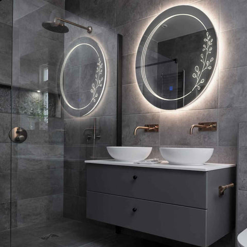 Miroir LED Rond | Bouton Tactile | Lumière blanche neutre - Reyze Série Good Vibes Modèle 3