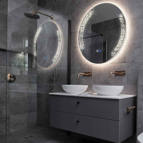 Miroir LED Rond | boutons tactiles | Fonction Anti-Buée | Lumière blanche neutre - Reyze Série Good Vibes Modèle 4
