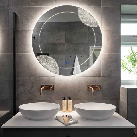 Miroir LED Rond | Bouton Tactile | Lumière blanche neutre - Reyze Série Good Vibes Modèle 7