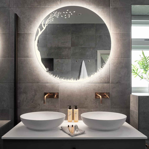 Miroir LED Rond | Sans Boutons Tactiles | Lumière blanche neutre - Reyze Série Good Vibes Modèle 8