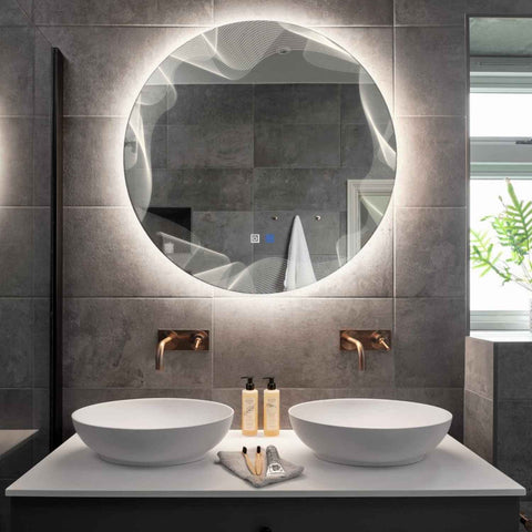 Miroir LED Rond | boutons tactiles | Fonction Anti-Buée | Lumière blanche neutre - Reyze Série Simetria Modèle 3