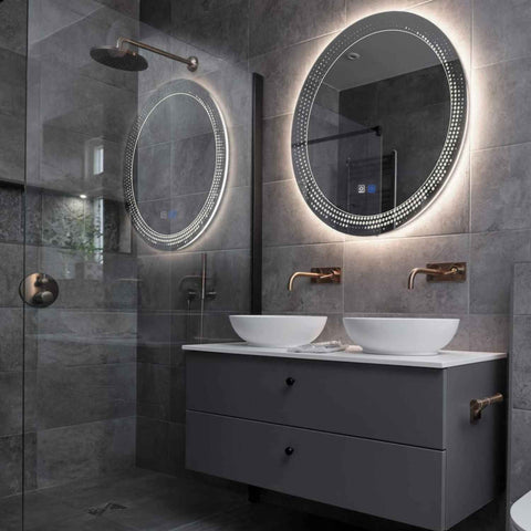 Miroir LED Rond | boutons tactiles | Fonction Anti-Buée | Lumière blanche neutre - Reyze Série Simetria Modèle 8