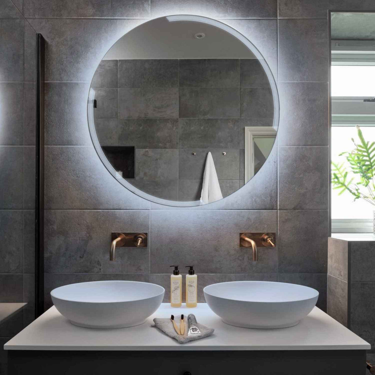 Miroir LED Rond | Sans Boutons Tactiles | Lumière blanche froide - Reyze Série Edge Modèle 2