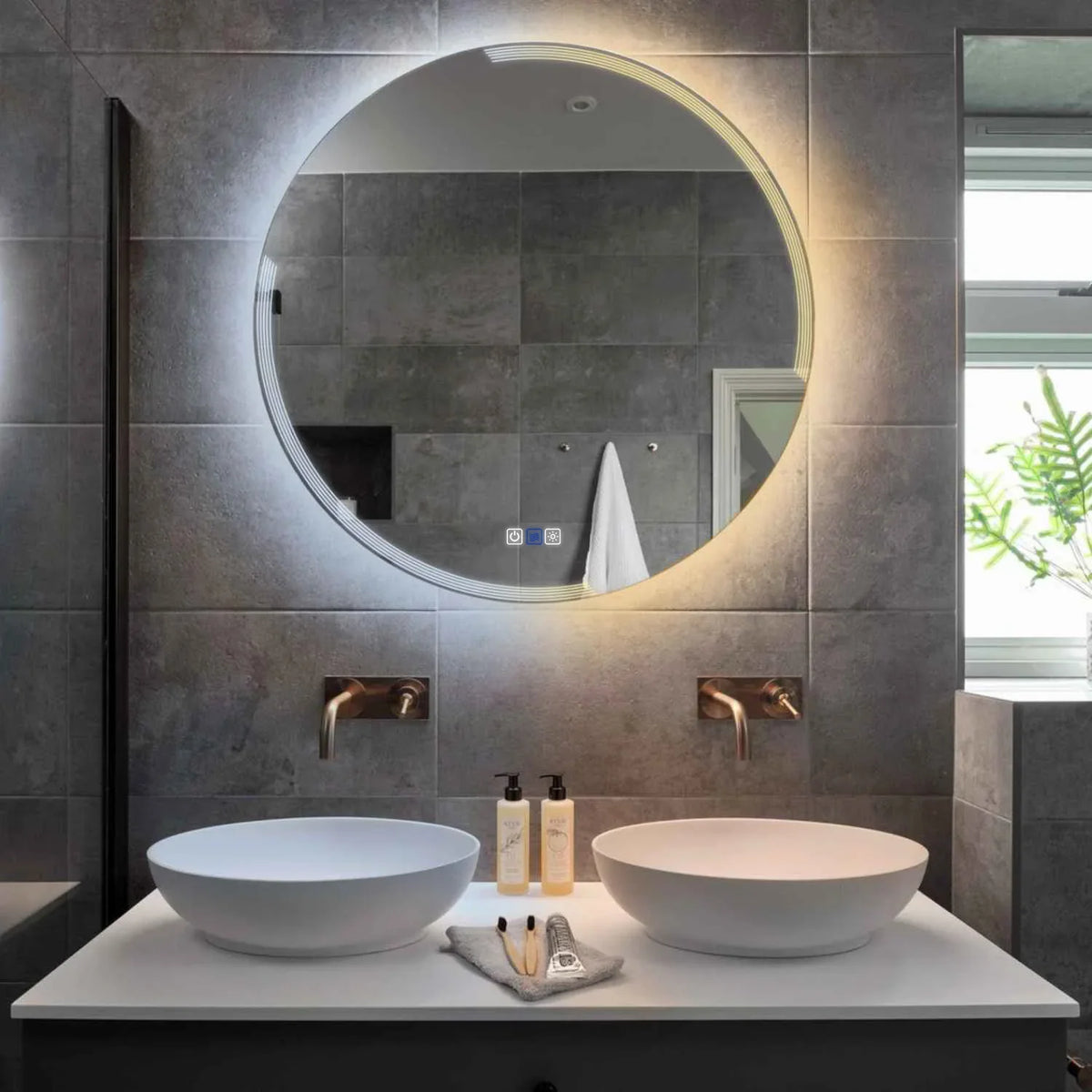 Miroir LED Rond | boutons tactiles | Fonction Anti-Buée | Température de couleur réglable - Reyze Série Edge Modèle 2