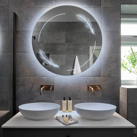 Miroir LED Rond | Sans Boutons Tactiles | Lumière blanche froide - Reyze Série Good Vibes Modèle 2