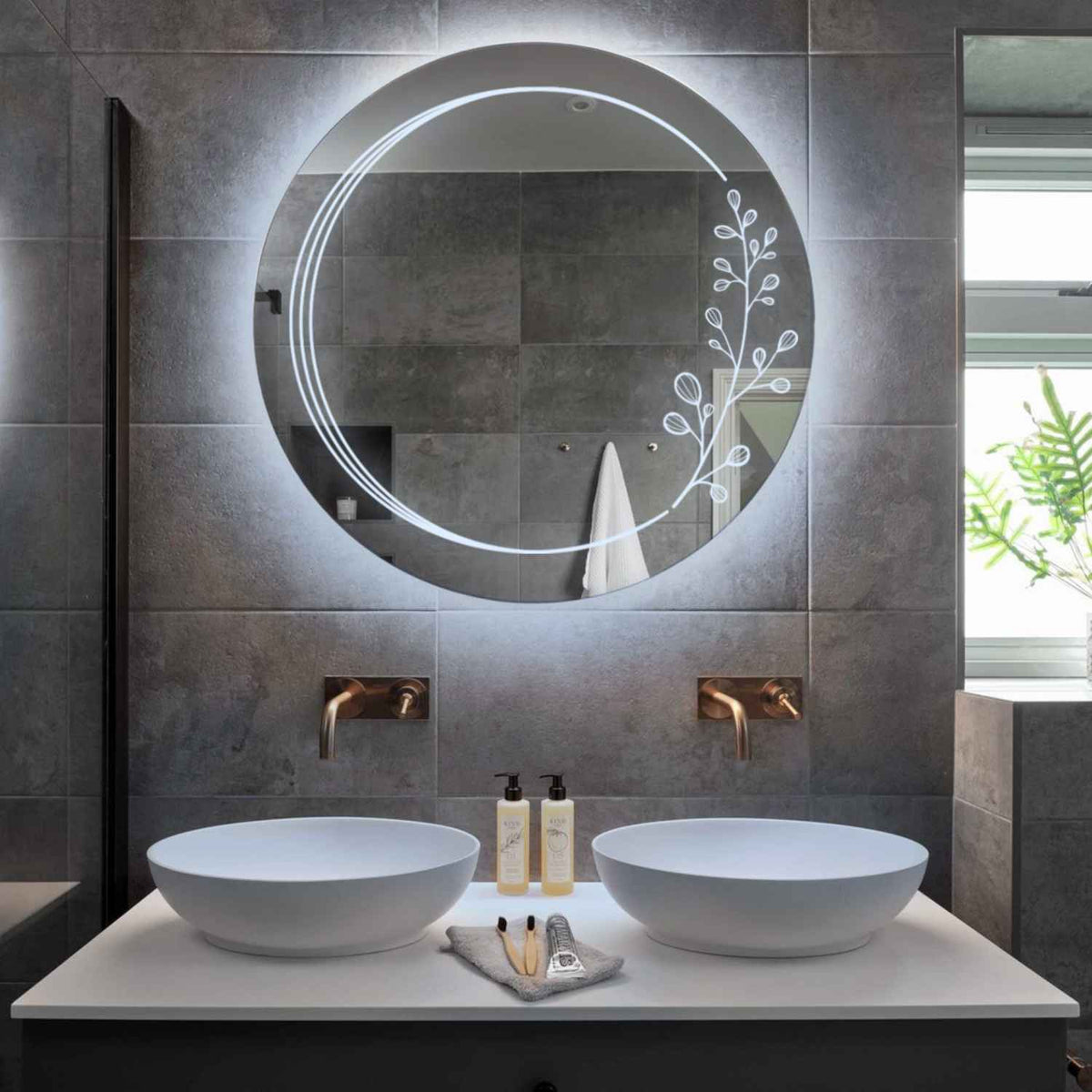 Miroir LED Rond | Sans Boutons Tactiles | Lumière blanche froide - Reyze Série Good Vibes Modèle 3