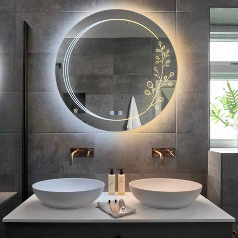 Miroir LED Rond | boutons tactiles | Fonction Anti-Buée | Température de couleur réglable - Reyze Série Good Vibes Modèle 3