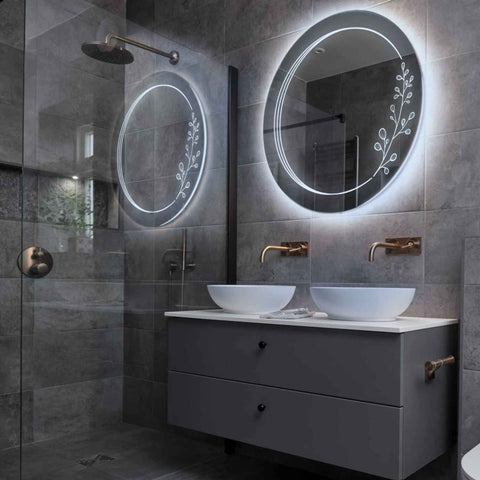 Miroir LED Rond | Sans Boutons Tactiles | Lumière blanche froide - Reyze Série Good Vibes Modèle 3