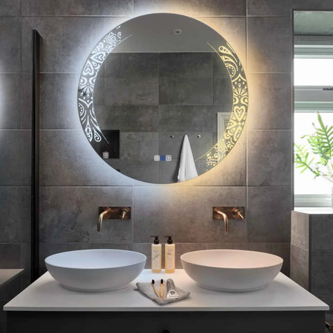 Miroir LED Rond | boutons tactiles | Fonction Anti-Buée | Température de couleur réglable - Reyze Série Good Vibes Modèle 4