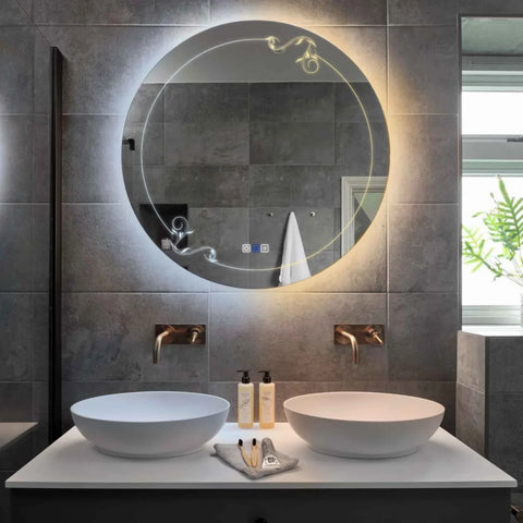 Miroir LED Rond | boutons tactiles | Fonction Anti-Buée | Température de couleur réglable - Reyze Série Good Vibes Modèle 5
