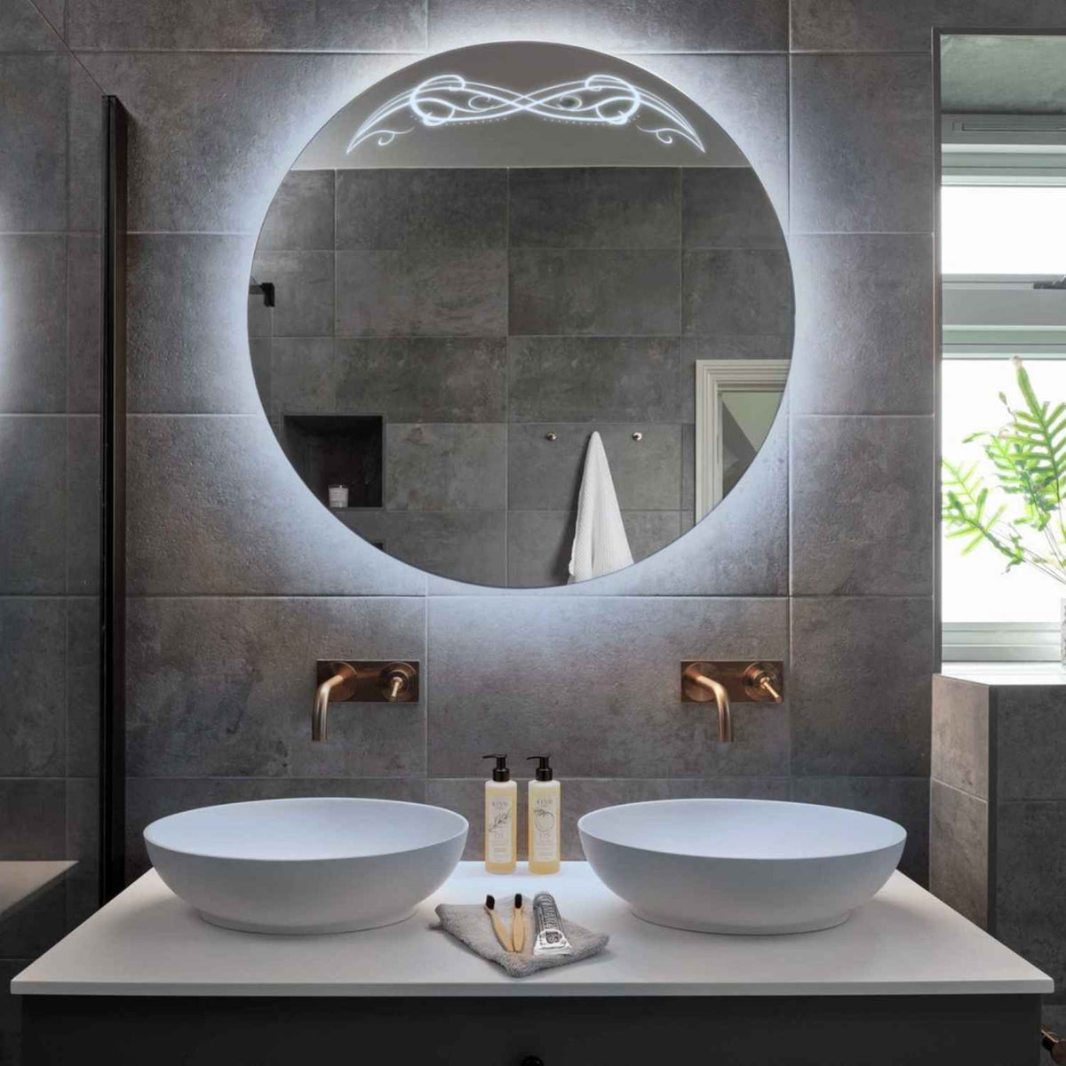 Miroir LED Rond | Sans Boutons Tactiles | Lumière blanche froide - Reyze Série Good Vibes Modèle 6