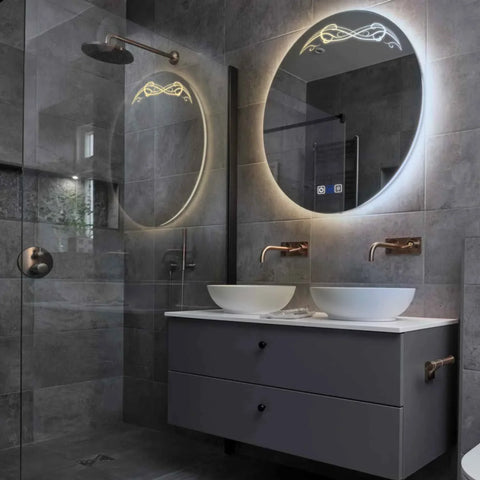 Miroir LED Rond | boutons tactiles | Fonction Anti-Buée | Température de couleur réglable - Reyze Série Good Vibes Modèle 6