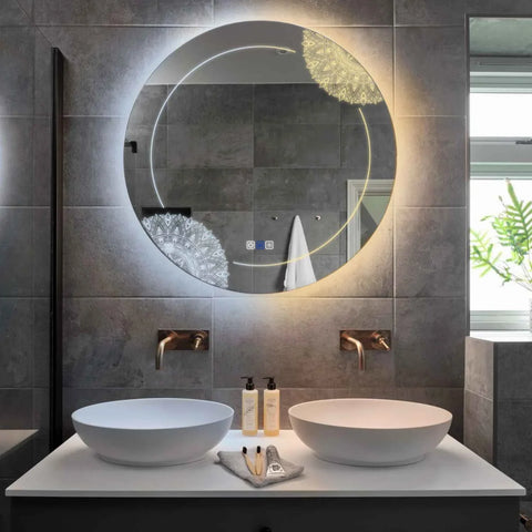 Miroir LED Rond | boutons tactiles | Fonction Anti-Buée | Température de couleur réglable - Reyze Série Good Vibes Modèle 7
