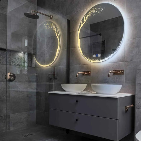 Miroir LED Rond | boutons tactiles | Fonction Anti-Buée | Température de couleur réglable - Reyze Série Good Vibes Modèle 8
