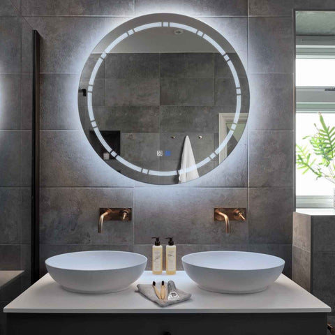 Miroir LED Rond | boutons tactiles | Fonction Anti-Buée | Lumière blanche froide - Reyze Série Minimal Modèle 3
