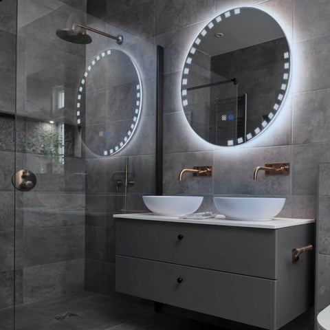 Miroir LED Rond | boutons tactiles | Fonction Anti-Buée | Lumière blanche froide - Reyze Série Edge Modèle 6