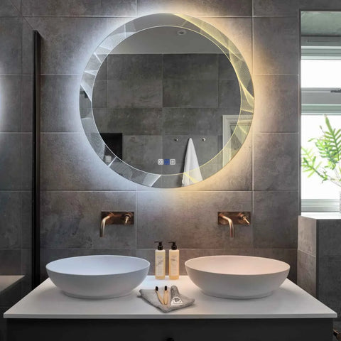 Miroir LED Rond | boutons tactiles | Fonction Anti-Buée | Température de couleur réglable - Reyze Série Simetria Modèle 2