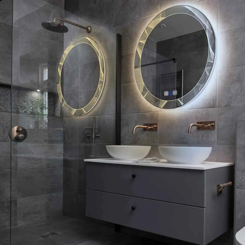 Miroir LED Rond | boutons tactiles | Fonction Anti-Buée | Température de couleur réglable - Reyze Série Simetria Modèle 2