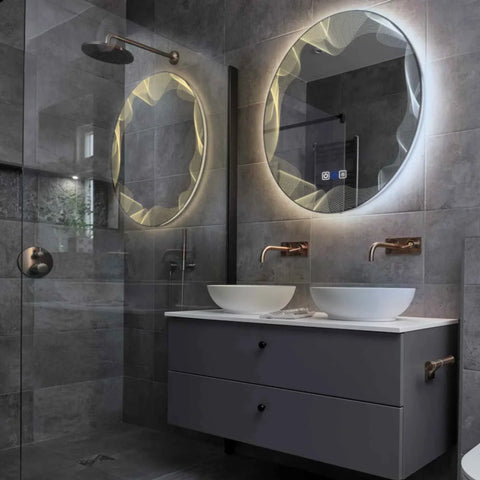 Miroir LED Rond | boutons tactiles | Fonction Anti-Buée | Température de couleur réglable - Reyze Série Simetria Modèle 3