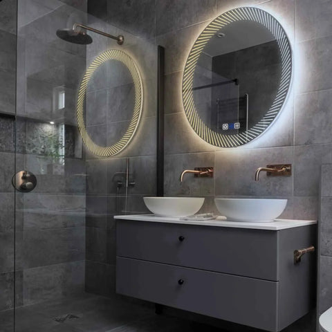 Miroir LED Rond | boutons tactiles | Fonction Anti-Buée | Température de couleur réglable - Reyze Série Simetria Modèle 7