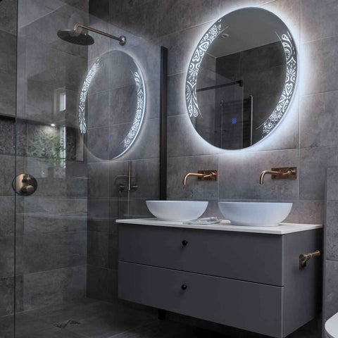 Miroir LED Rond | Bouton Tactile | Lumière blanche froide - Reyze Série Good Vibes Modèle 4