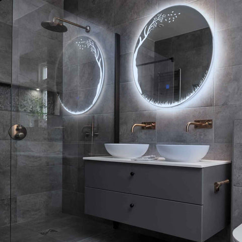 Miroir LED Rond | Bouton Tactile | Lumière blanche froide - Reyze Série Good Vibes Modèle 8