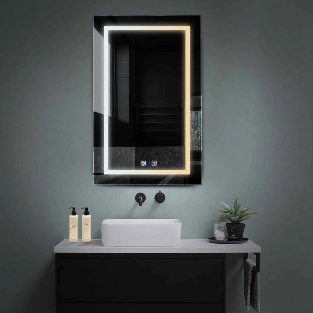Miroir LED Vertical | boutons tactiles | Fonction Anti-Buée | Température de couleur réglable - Reyze Série Salono Modèle 1