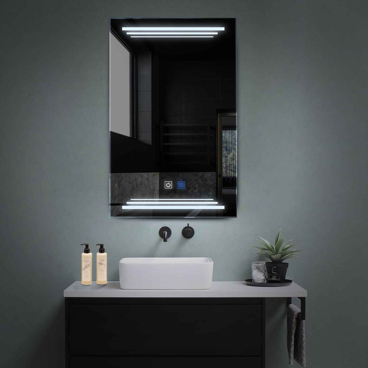 Miroir LED Vertical | boutons tactiles | Fonction Anti-Buée | Lumière blanche froide - Reyze Série Salono Modèle 7