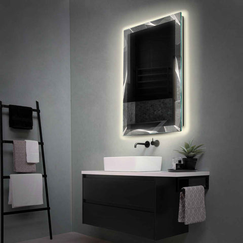 Miroir LED Vertical | Sans Boutons Tactiles | Lumière blanche neutre - Reyze Série Simetria Modèle 2