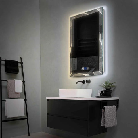 Miroir LED Vertical | boutons tactiles | Fonction Anti-Buée | Température de couleur réglable - Reyze Série Simetria Modèle 2