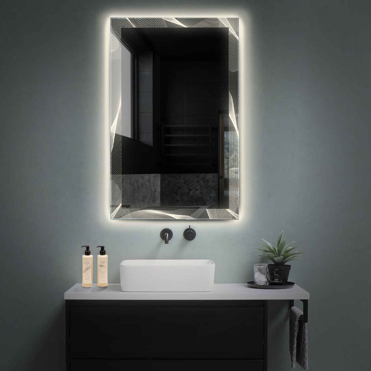 Miroir LED Vertical | Sans Boutons Tactiles | Lumière blanche neutre - Reyze Série Simetria Modèle 2