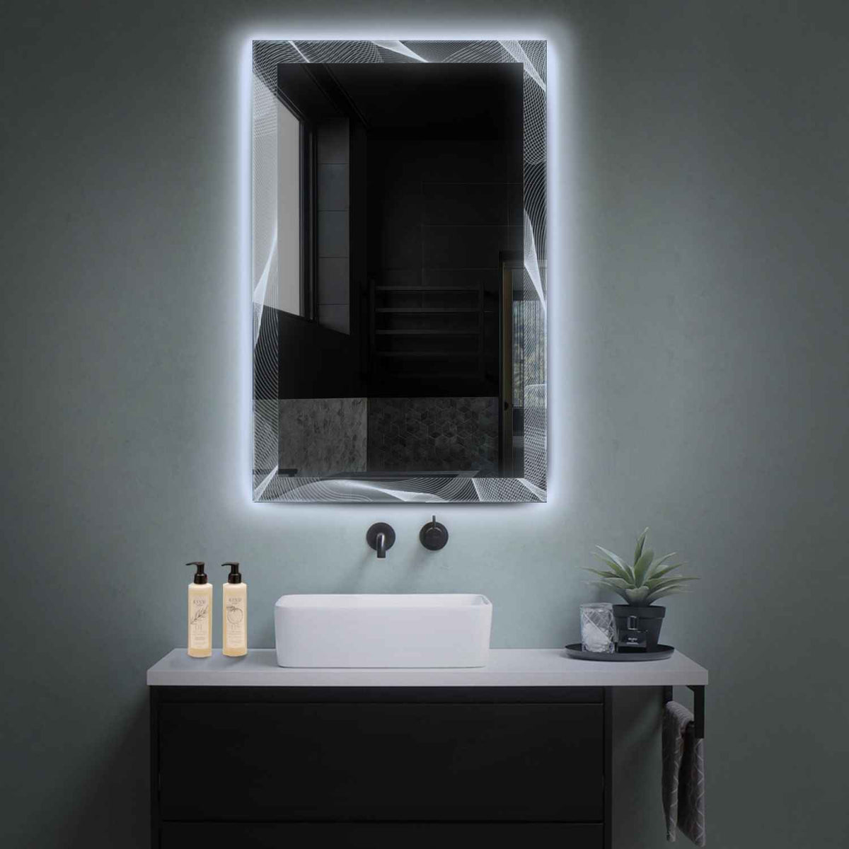 Miroir LED Vertical | Sans Boutons Tactiles | Lumière blanche froide - Reyze Série Simetria Modèle 2