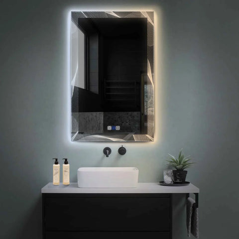 Miroir LED Vertical | boutons tactiles | Fonction Anti-Buée | Température de couleur réglable - Reyze Série Simetria Modèle 2