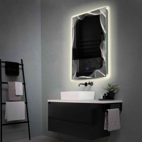 Miroir LED Vertical | Bouton Tactile | Lumière blanche neutre - Reyze Série Simetria Modèle 3