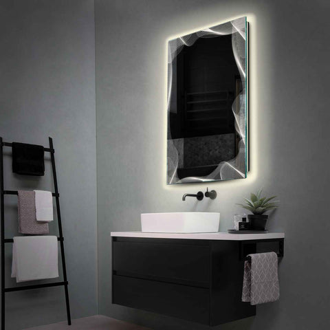 Miroir LED Vertical | Sans Boutons Tactiles | Lumière blanche neutre - Reyze Série Simetria Modèle 3