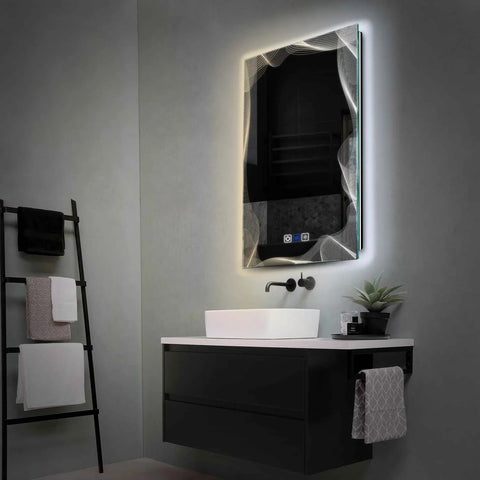 Miroir LED Vertical | boutons tactiles | Fonction Anti-Buée | Température de couleur réglable - Reyze Série Simetria Modèle 3
