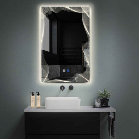 Miroir LED Vertical | boutons tactiles | Fonction Anti-Buée | Lumière blanche neutre - Reyze Série Simetria Modèle 3