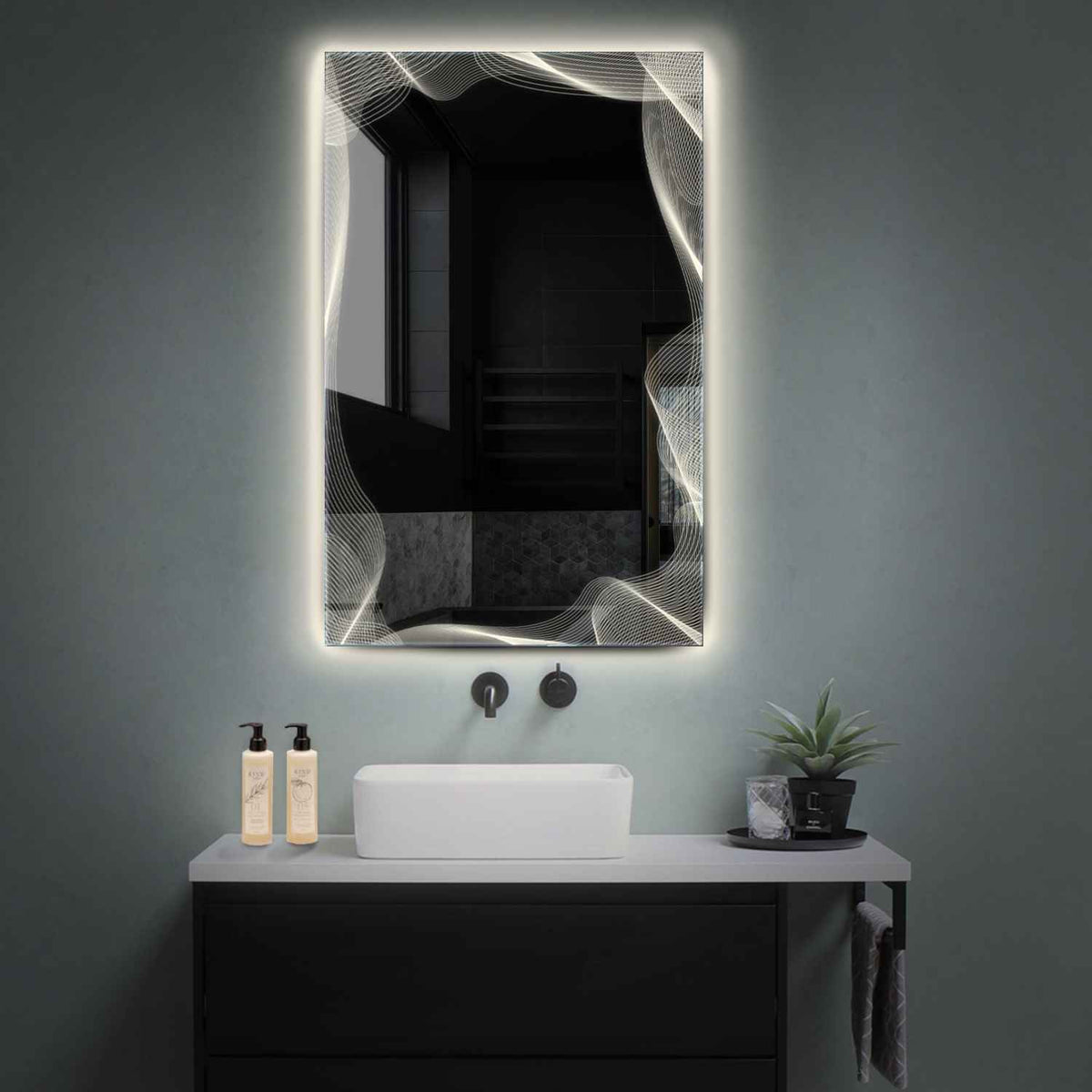 Miroir LED Vertical | Sans Boutons Tactiles | Lumière blanche neutre - Reyze Série Simetria Modèle 3